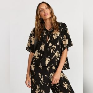Lena Floral Printed Shirred Button Up Shirt